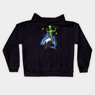 Space Alien Riding Shark Kids Hoodie